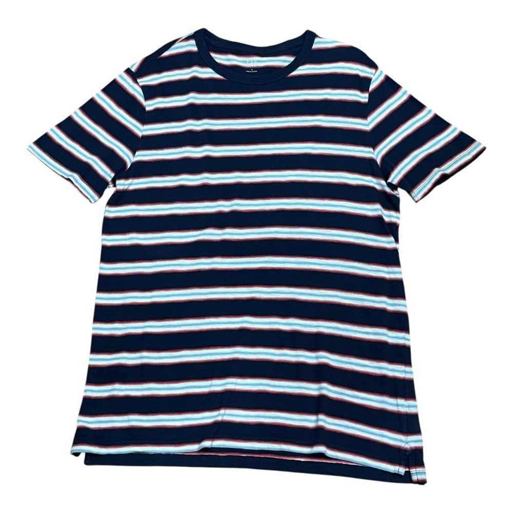 Gap Shirt Mens Medium Navy Blue Red White Striped Short Sleeve Cotton Tee